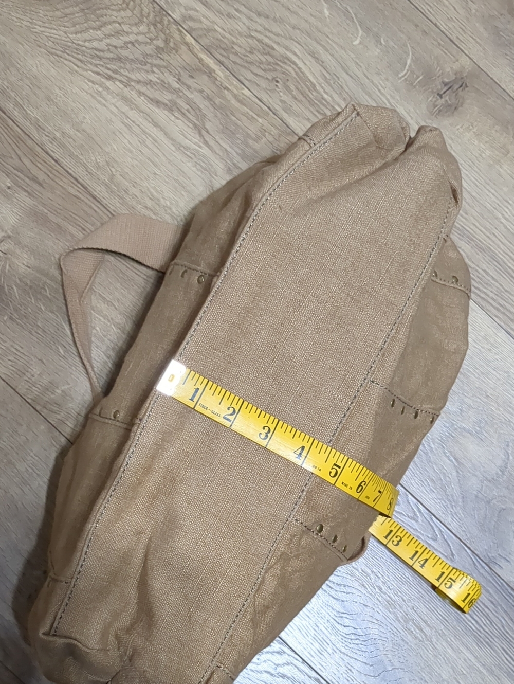 FOSSIL Tan Soft Canvas Brown Leather Gold Studded Tote Shoulder Bag - Picture 7 of 11